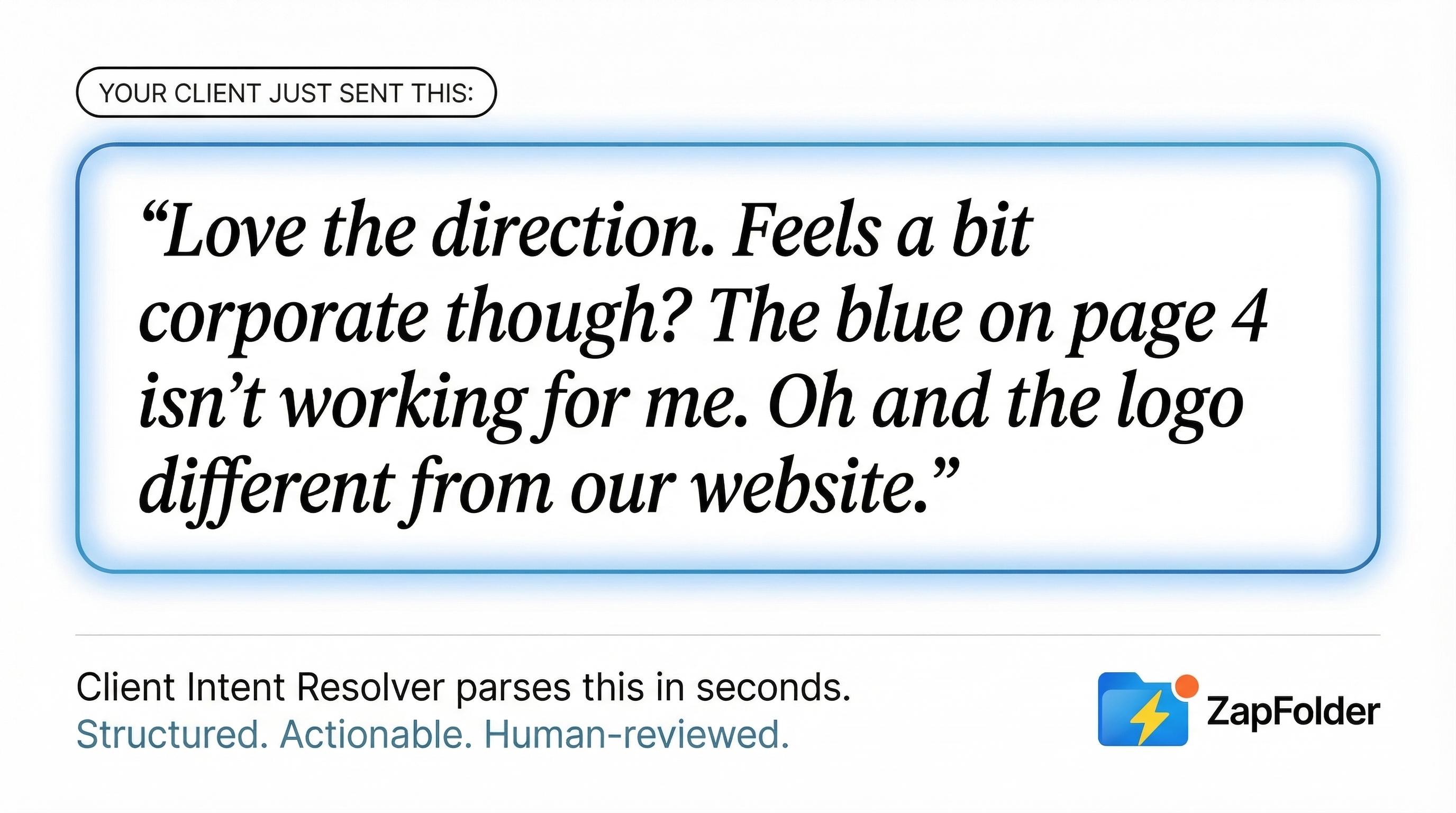 Your Client Said 'Make It Pretty.' Here's What They Actually Meant. Introducing ZapFolder's Client Intent Resolver